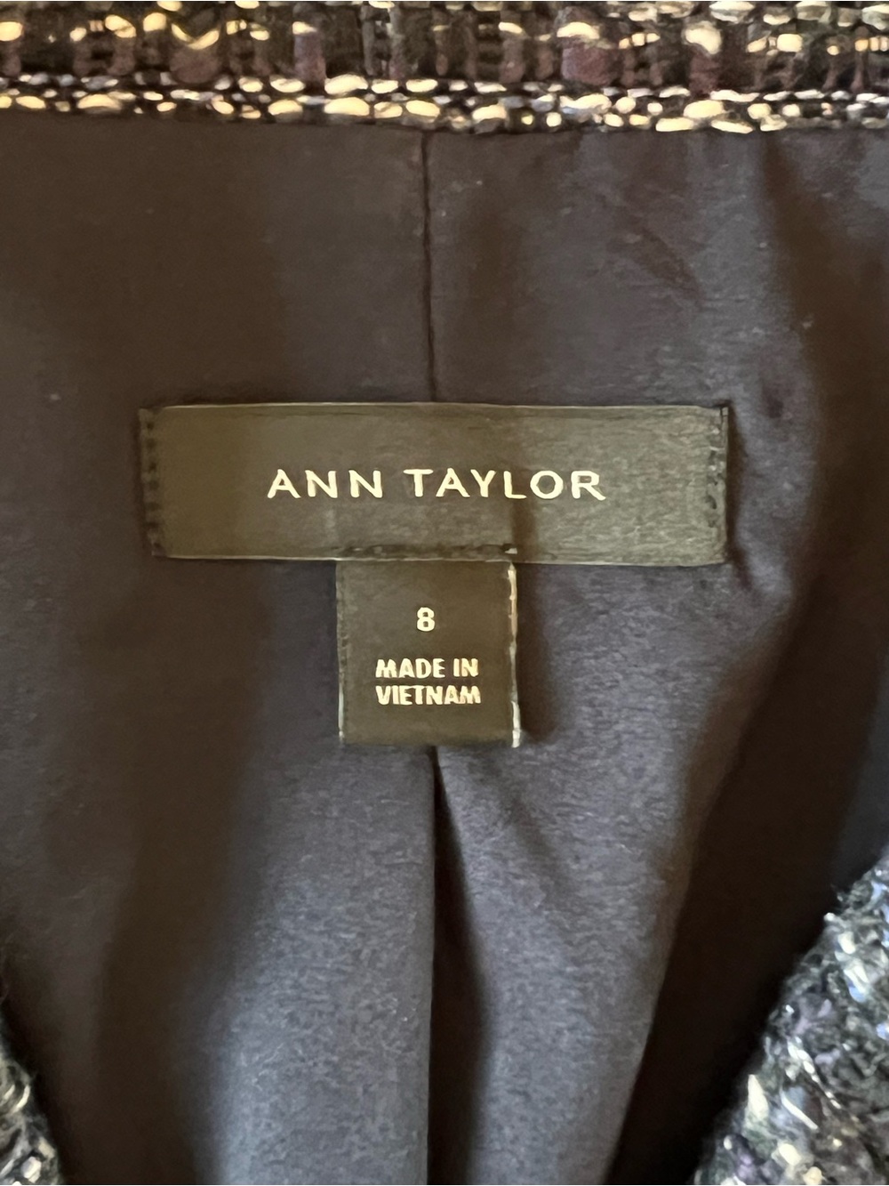 Ann Taylor Navy, Black, and Ivory Tweed Cropped Blazer - Picture 13 of 14